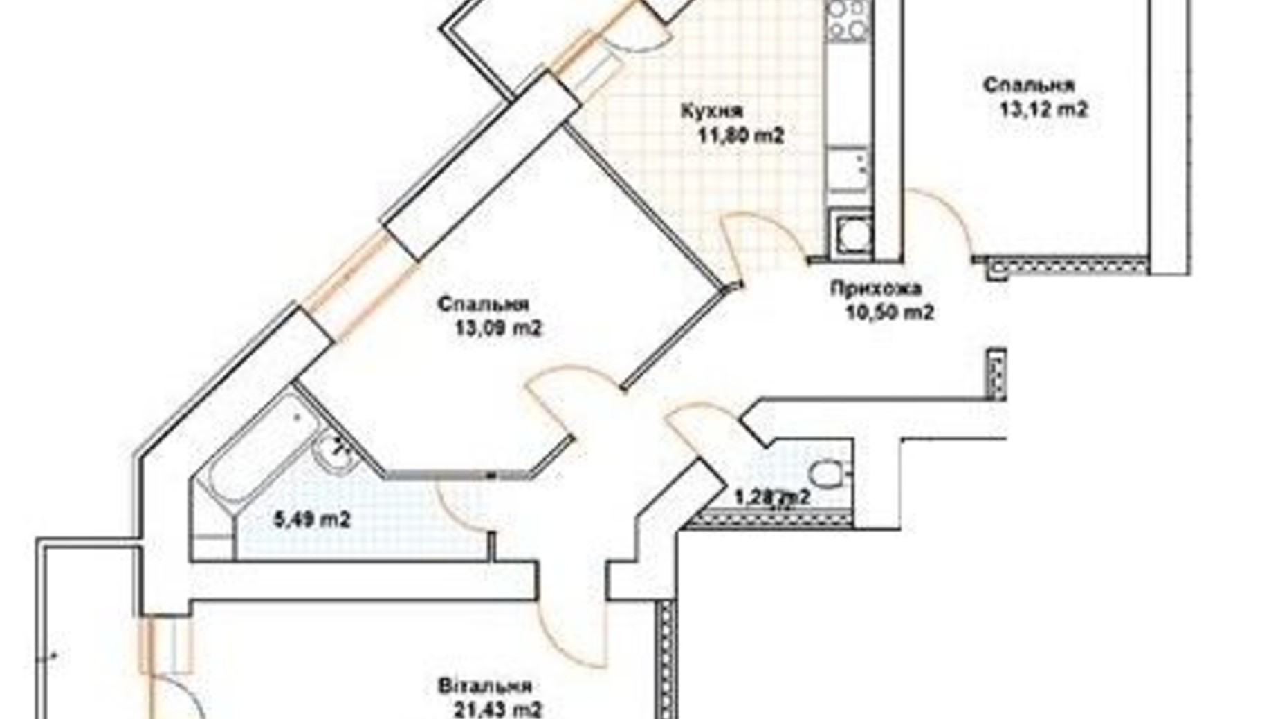 Планування 3-кімнатної квартири в ЖК Богуслава 86.7 м², фото 525985