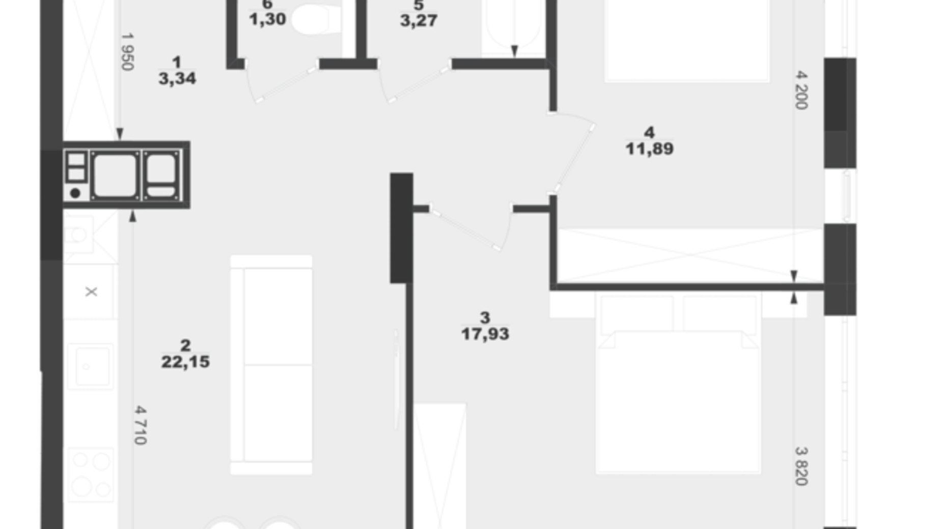 Планування 2-кімнатної квартири в ЖК Symbol 59.88 м², фото 526599