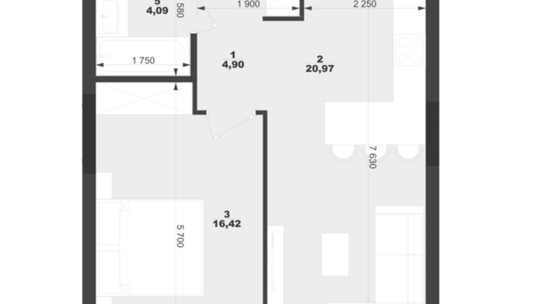 Планування 1-кімнатної квартири в ЖК Symbol 46.38 м², фото 526601