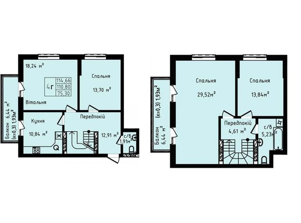 ЖК Дніпровський: планування 4-кімнатної квартири 114.66 м²