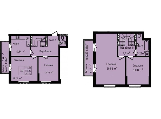 ЖК Днепровский: планировка 4-комнатной квартиры 114.66 м²