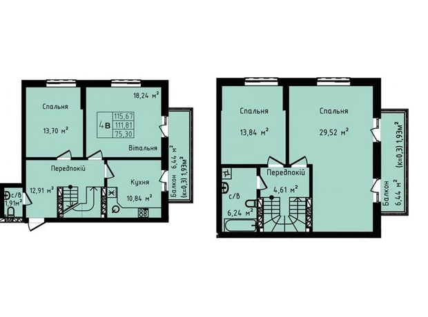 ЖК Днепровский: планировка 4-комнатной квартиры 115.67 м²