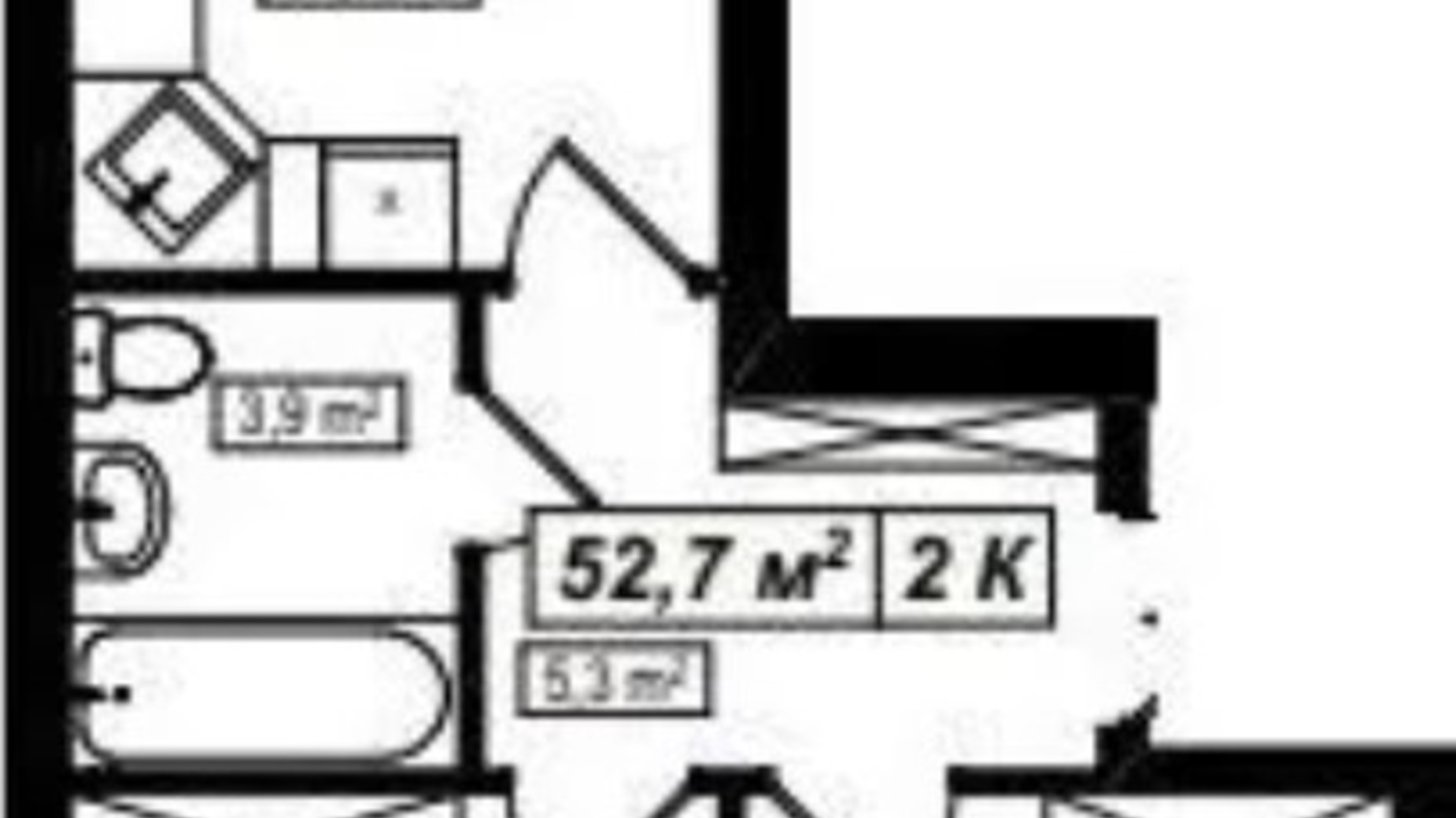 Планировка 2-комнатной квартиры в ЖК Амстердам 52.7 м², фото 528993