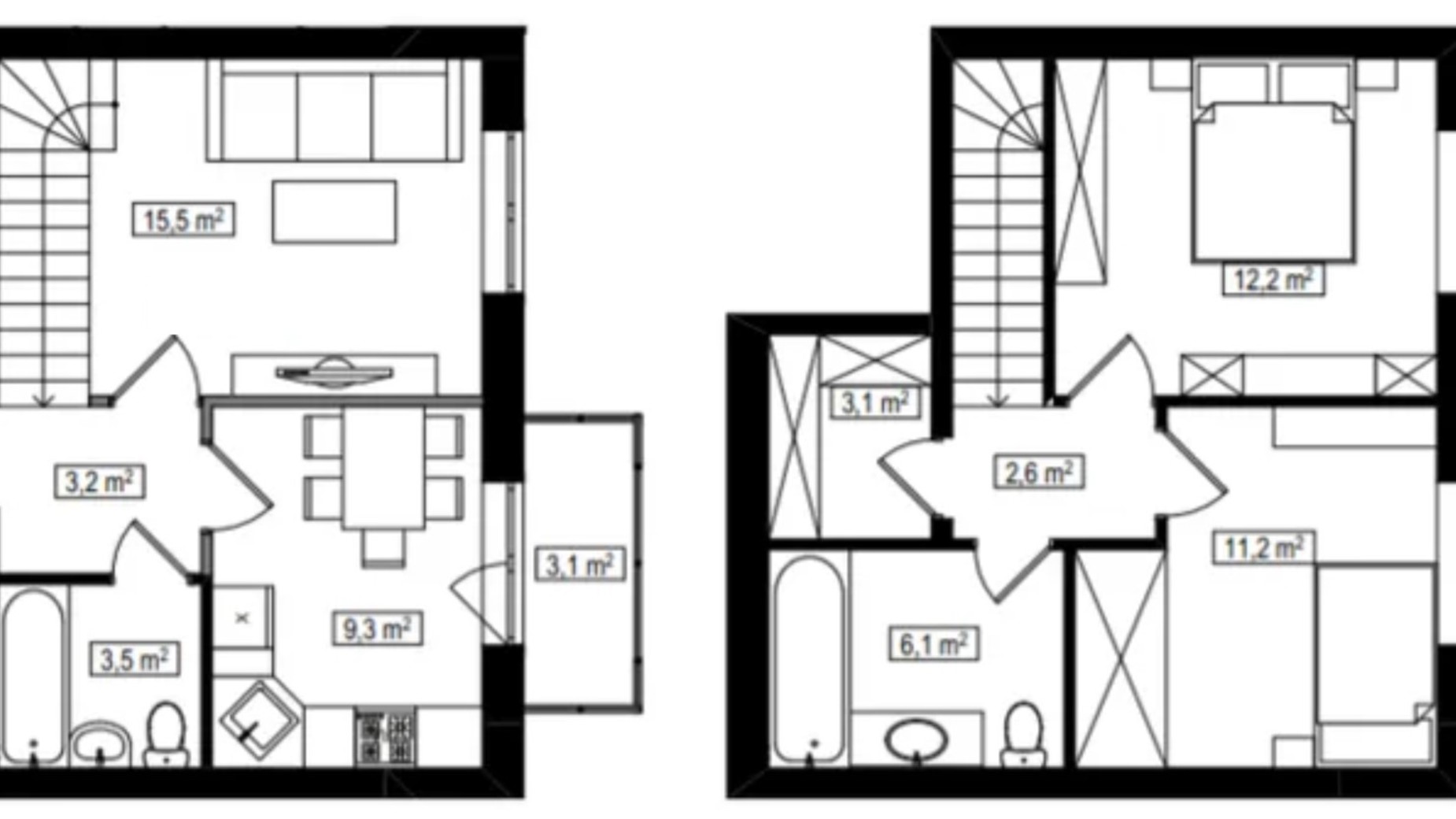 Планировка много­уровневой квартиры в ЖК Амстердам 67.6 м², фото 528999