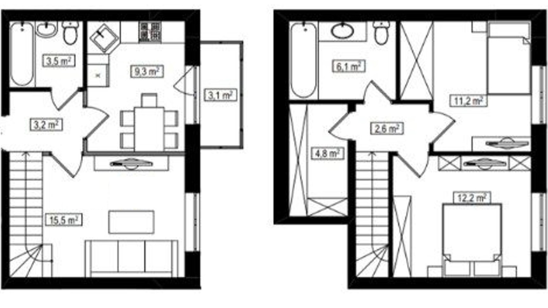 Планировка много­уровневой квартиры в ЖК Амстердам 69.3 м², фото 529007