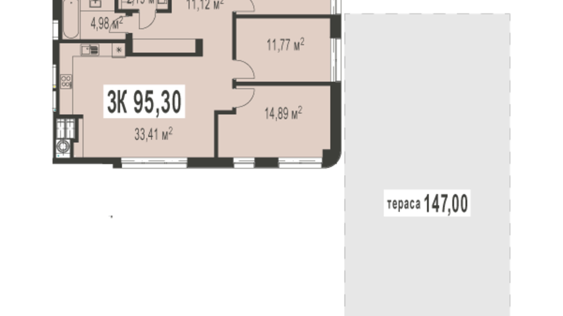 Планировка 3-комнатной квартиры в ЖК Trivium 95.3 м², фото 529089