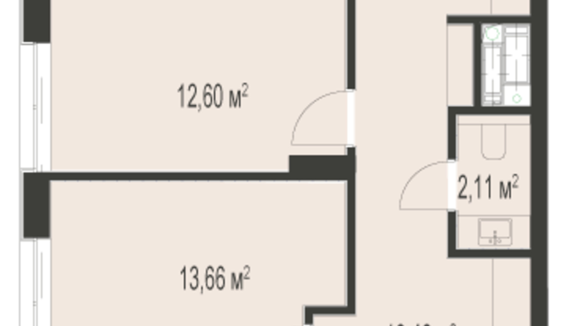 Планування 2-кімнатної квартири в ЖК Trivium 74.3 м², фото 529102