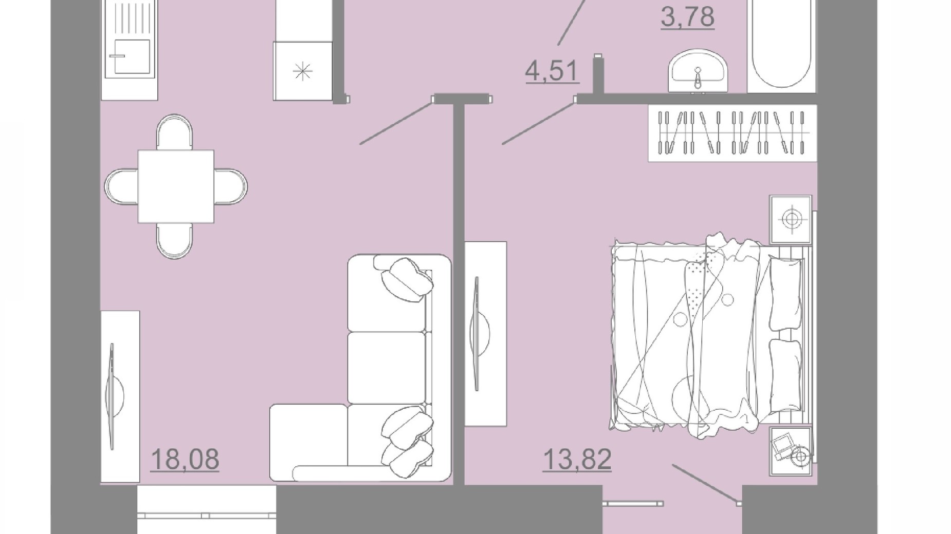 Планування 1-кімнатної квартири в ЖК Проект Панорама 41.3 м², фото 529348