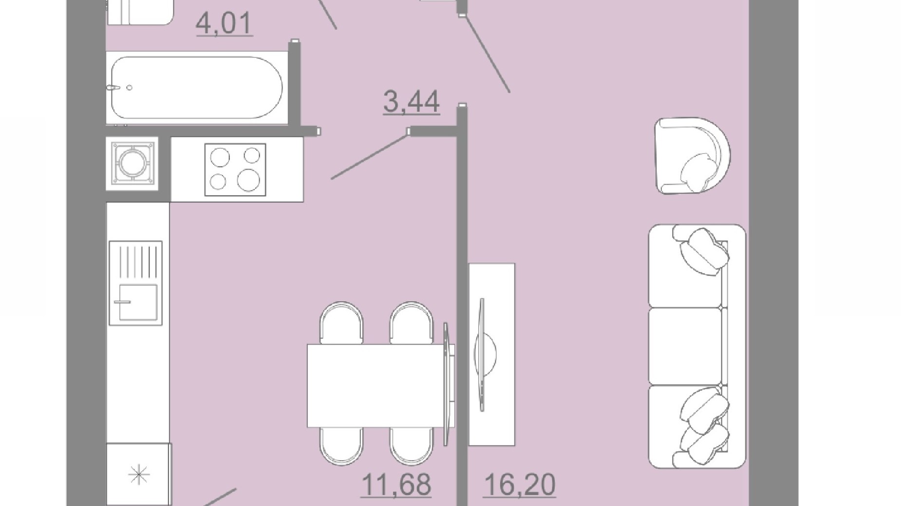 Планування 1-кімнатної квартири в ЖК Проект Панорама 36.58 м², фото 529349