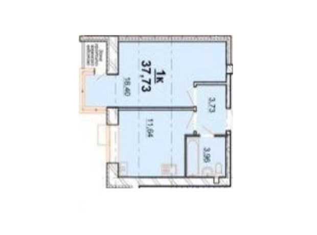 ЖК Волошковий: планування 1-кімнатної квартири 37.73 м²