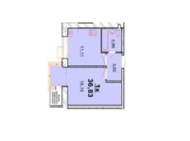 ЖК Волошковий: планування 1-кімнатної квартири 36.83 м²