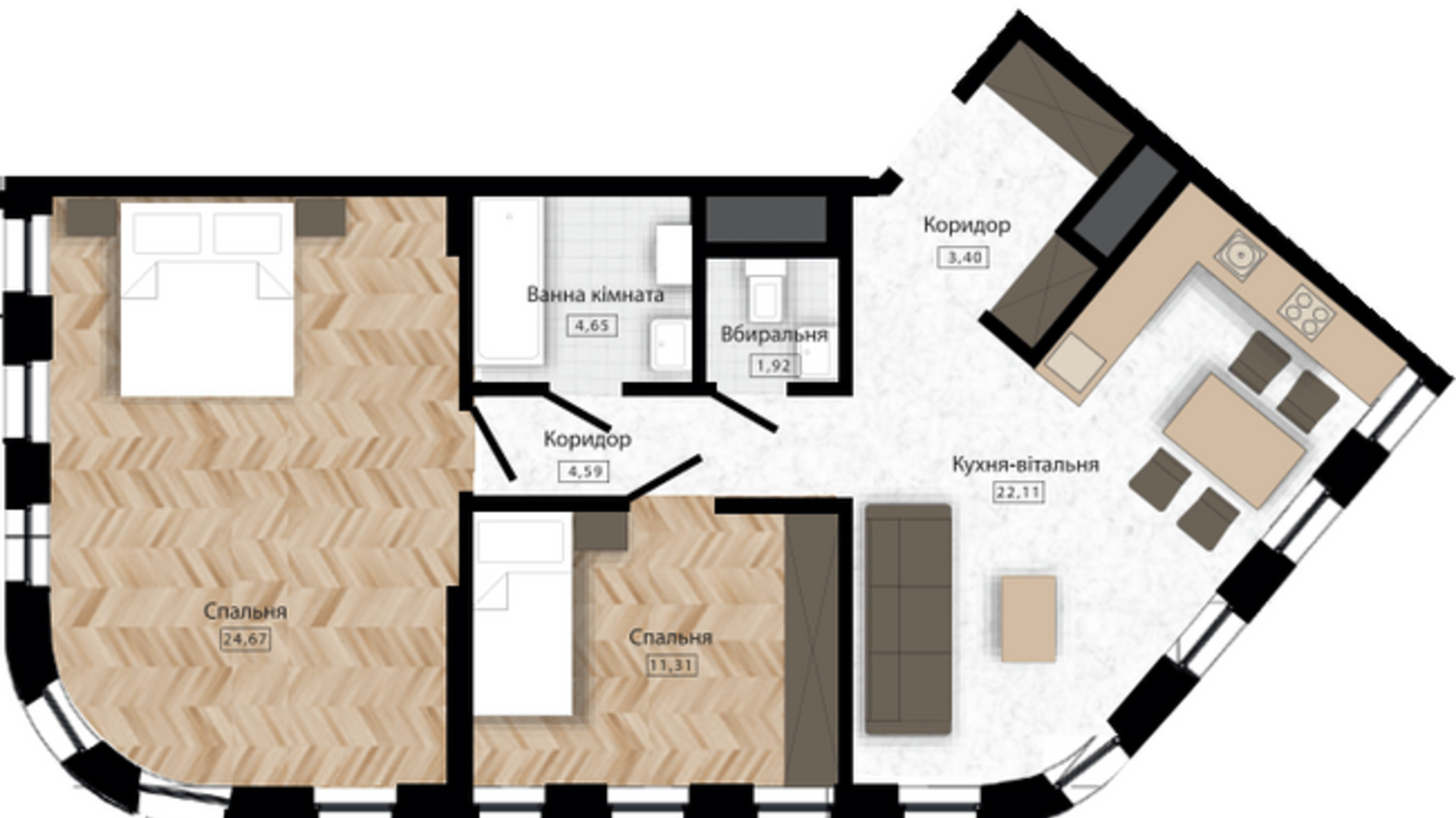 Планування 2-кімнатної квартири в ЖК Five Address 72.65 м², фото 529427