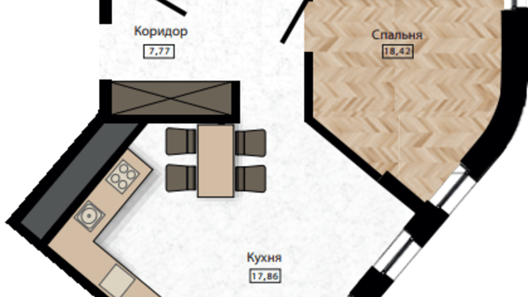 Планировка 1-комнатной квартиры в ЖК Five Address 55.11 м², фото 529429