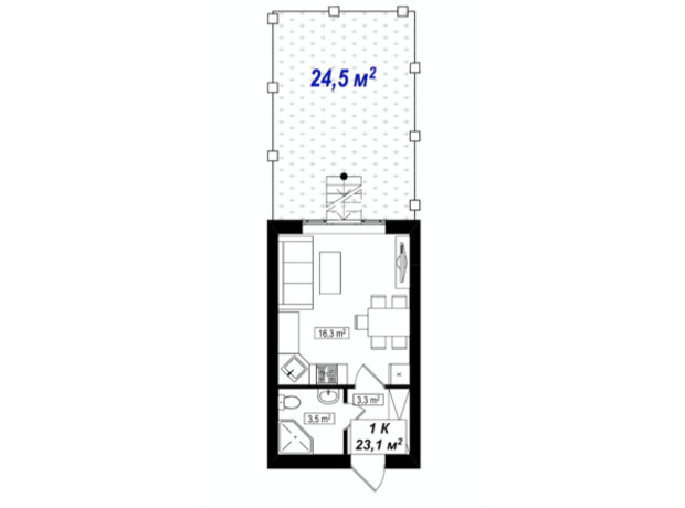 ЖК Амстердам Клубний: планування 1-кімнатної квартири 23.1 м²