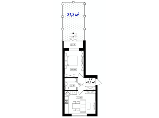 ЖК Амстердам Клубный: планировка 1-комнатной квартиры 40.5 м²