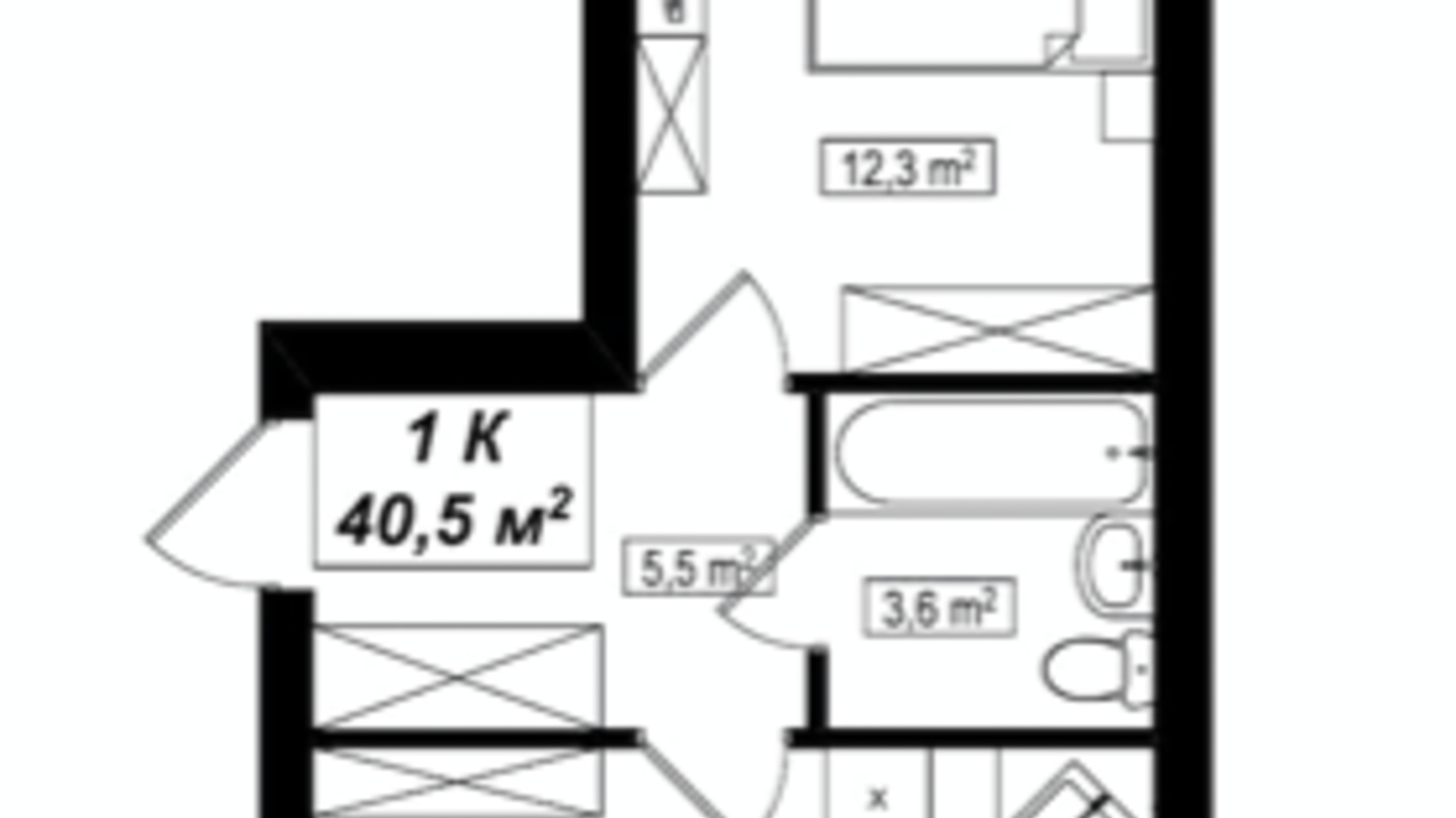 Планування 1-кімнатної квартири в ЖК Амстердам Клубний 40.5 м², фото 530778