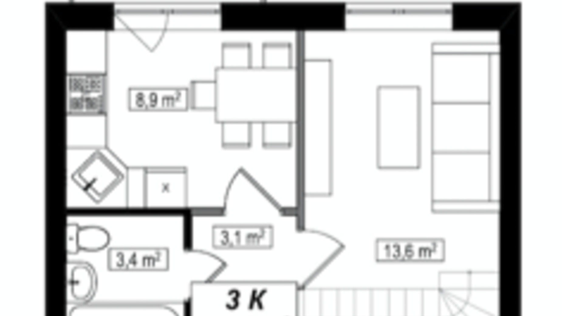 Планування багато­рівневої квартири в ЖК Амстердам Клубний 63.1 м², фото 530787