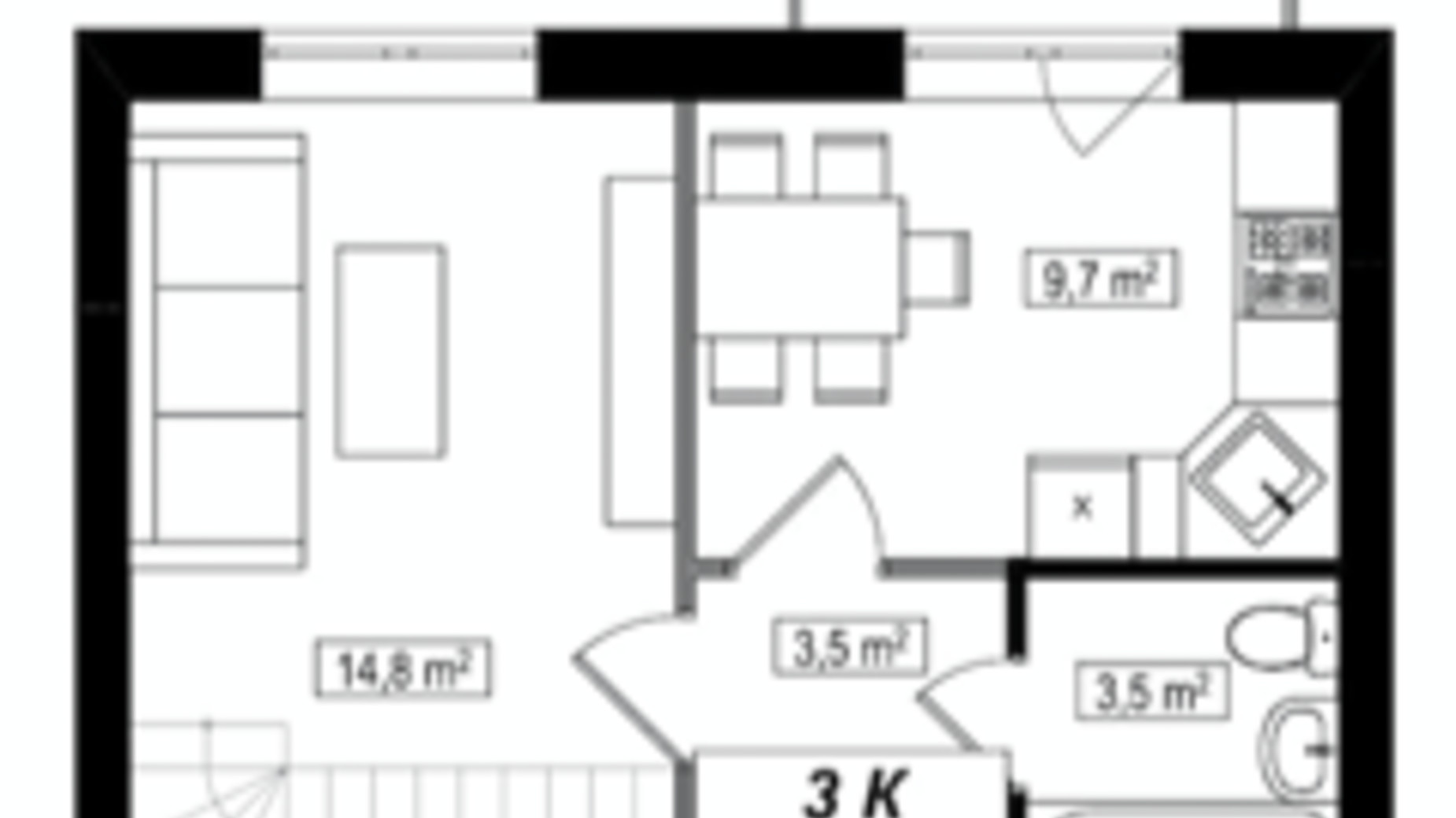 Планування багато­рівневої квартири в ЖК Амстердам Клубний 72.5 м², фото 530789