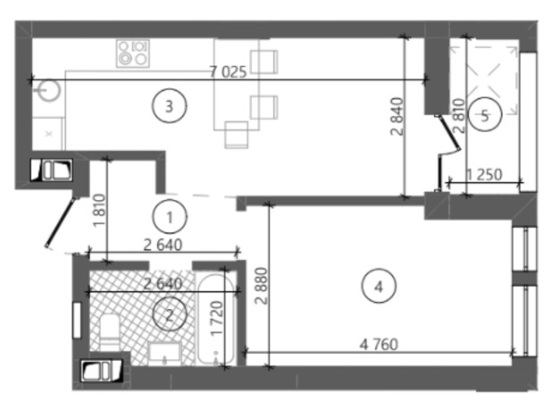 ЖК Фруктовая аллея: планировка 1-комнатной квартиры 41.25 м²