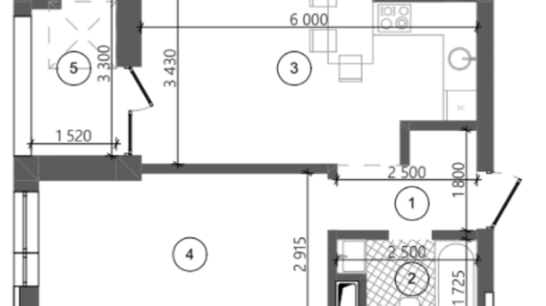 Планировка 1-комнатной квартиры в ЖК Фруктовая аллея 43.15 м², фото 531184