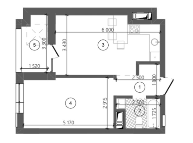 ЖК Фруктова алея: планування 1-кімнатної квартири 43.15 м²