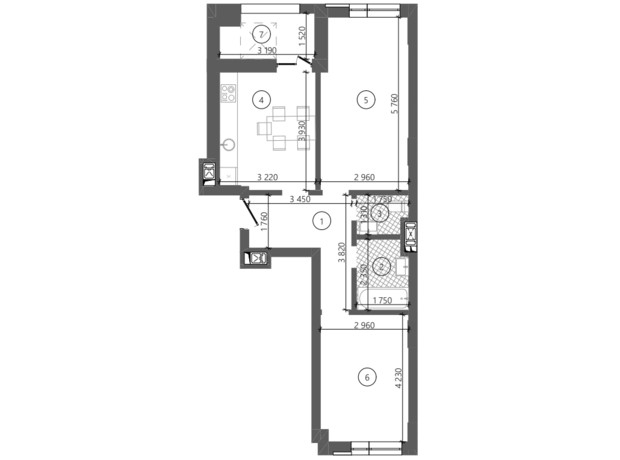 ЖК Фруктовая аллея: планировка 2-комнатной квартиры 58.03 м²