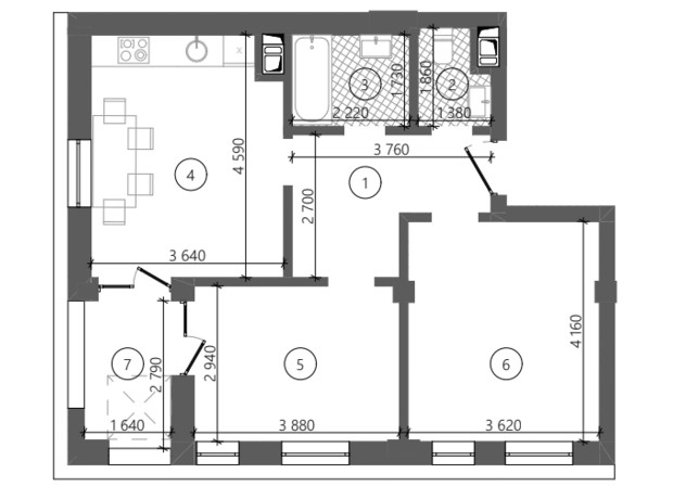 ЖК Фруктовая аллея: планировка 2-комнатной квартиры 58.92 м²