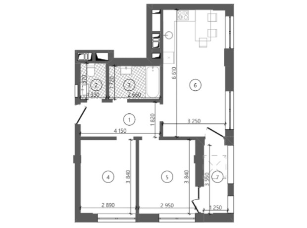 ЖК Фруктовая аллея: планировка 2-комнатной квартиры 60.53 м²