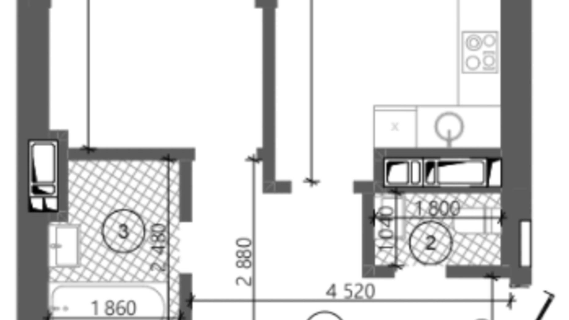 Планировка 2-комнатной квартиры в ЖК Фруктовая аллея 69.94 м², фото 531188