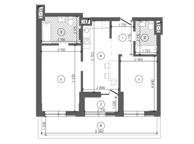 ЖК Фруктова алея: планування 2-кімнатної квартири 66.36 м²