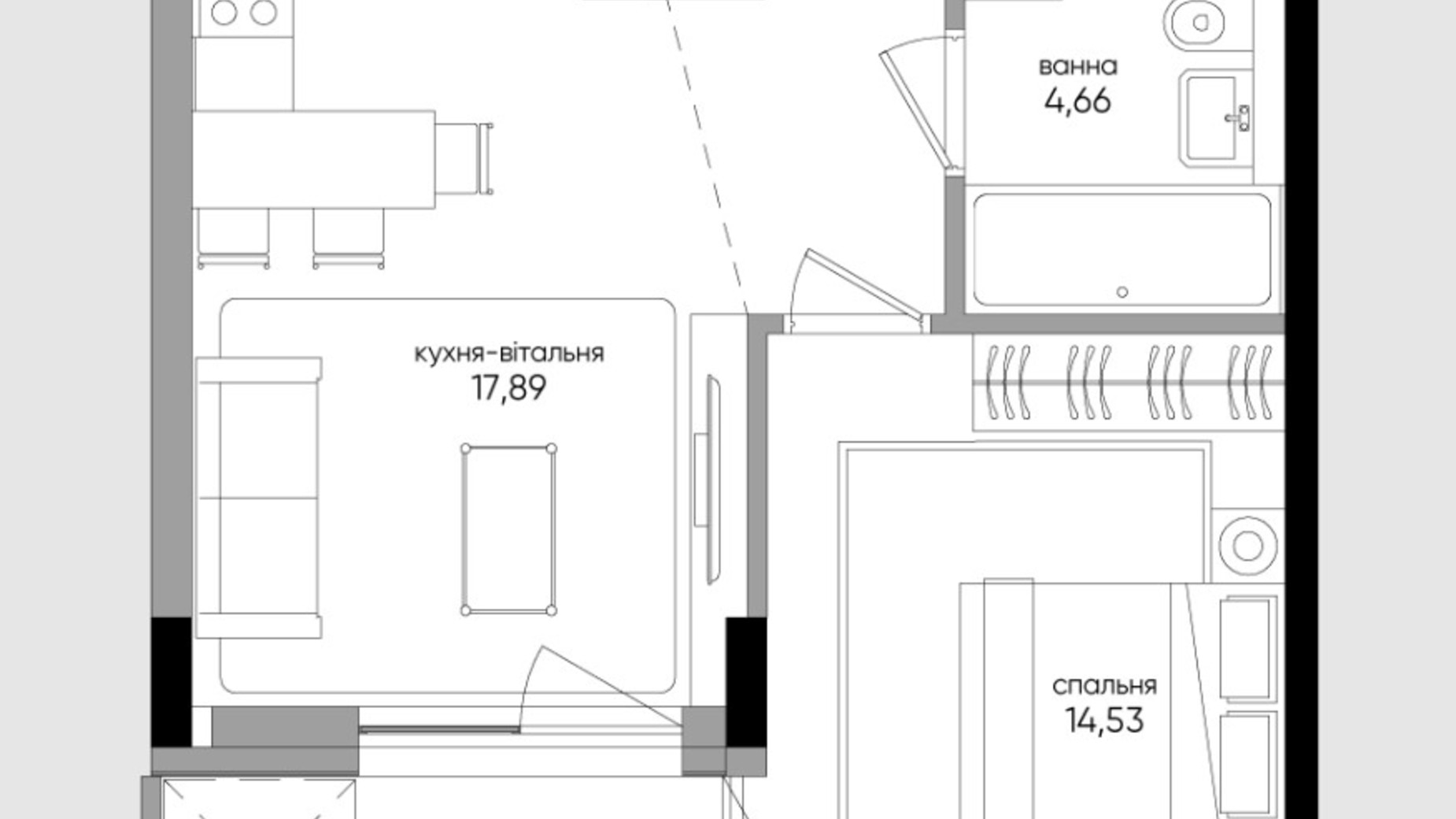 Планировка 1-комнатной квартиры в ЖК Park Lake City Vita 44.6 м², фото 531632