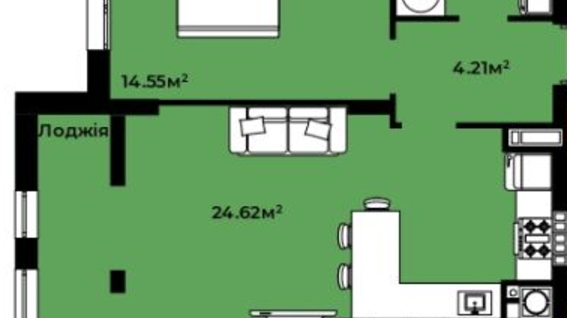 Планировка 1-комнатной квартиры в ЖК Continent Green 52.77 м², фото 531655