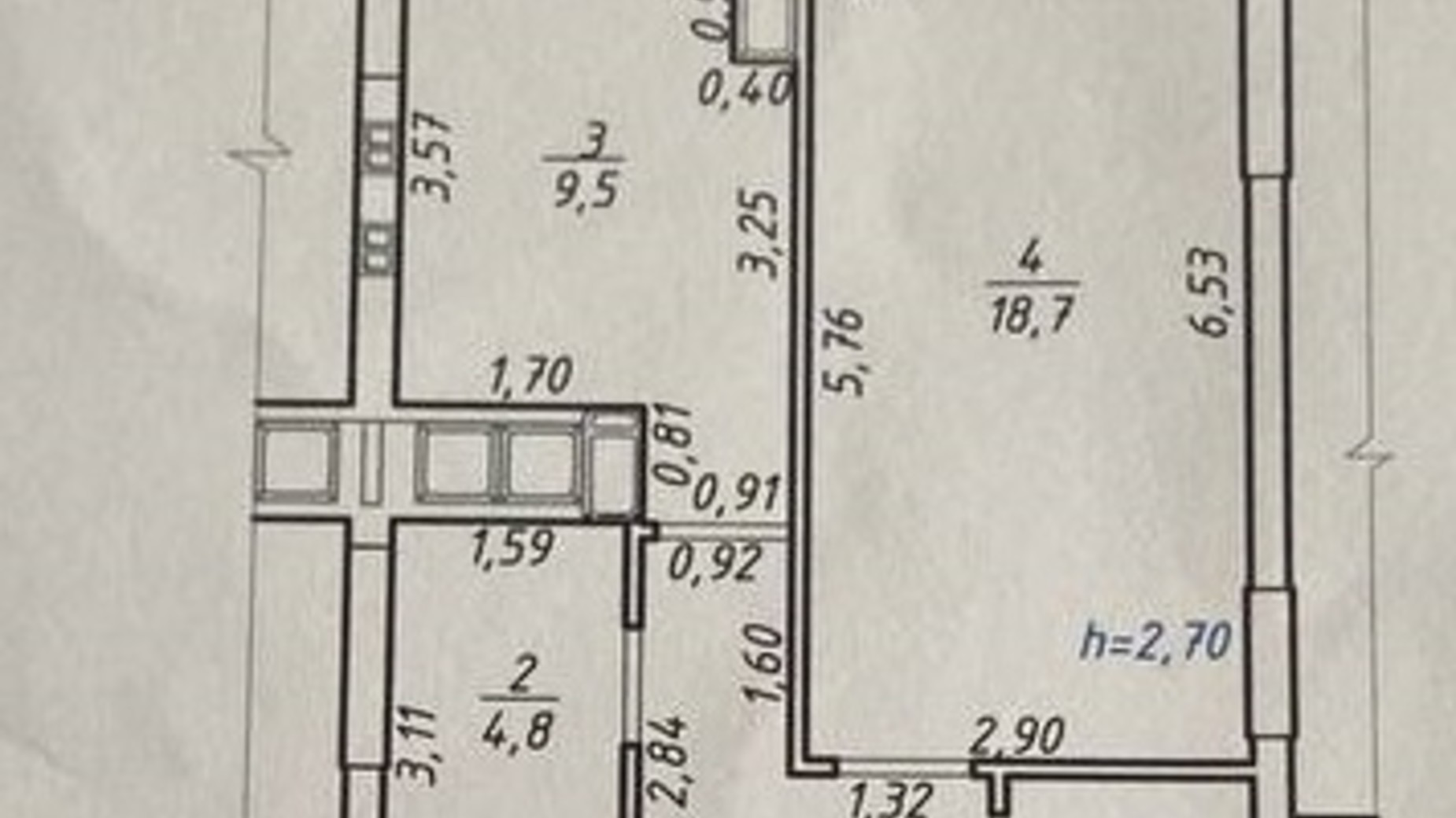 Планировка 1-комнатной квартиры в ЖК Щасливий 40.8 м², фото 531861