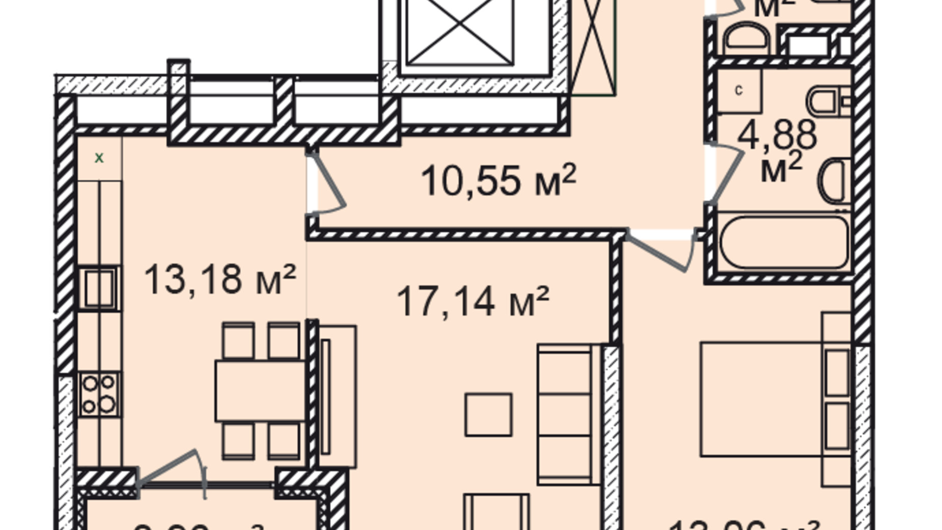 Планування 2-кімнатної квартири в ЖК Montreal House 65.49 м², фото 531904