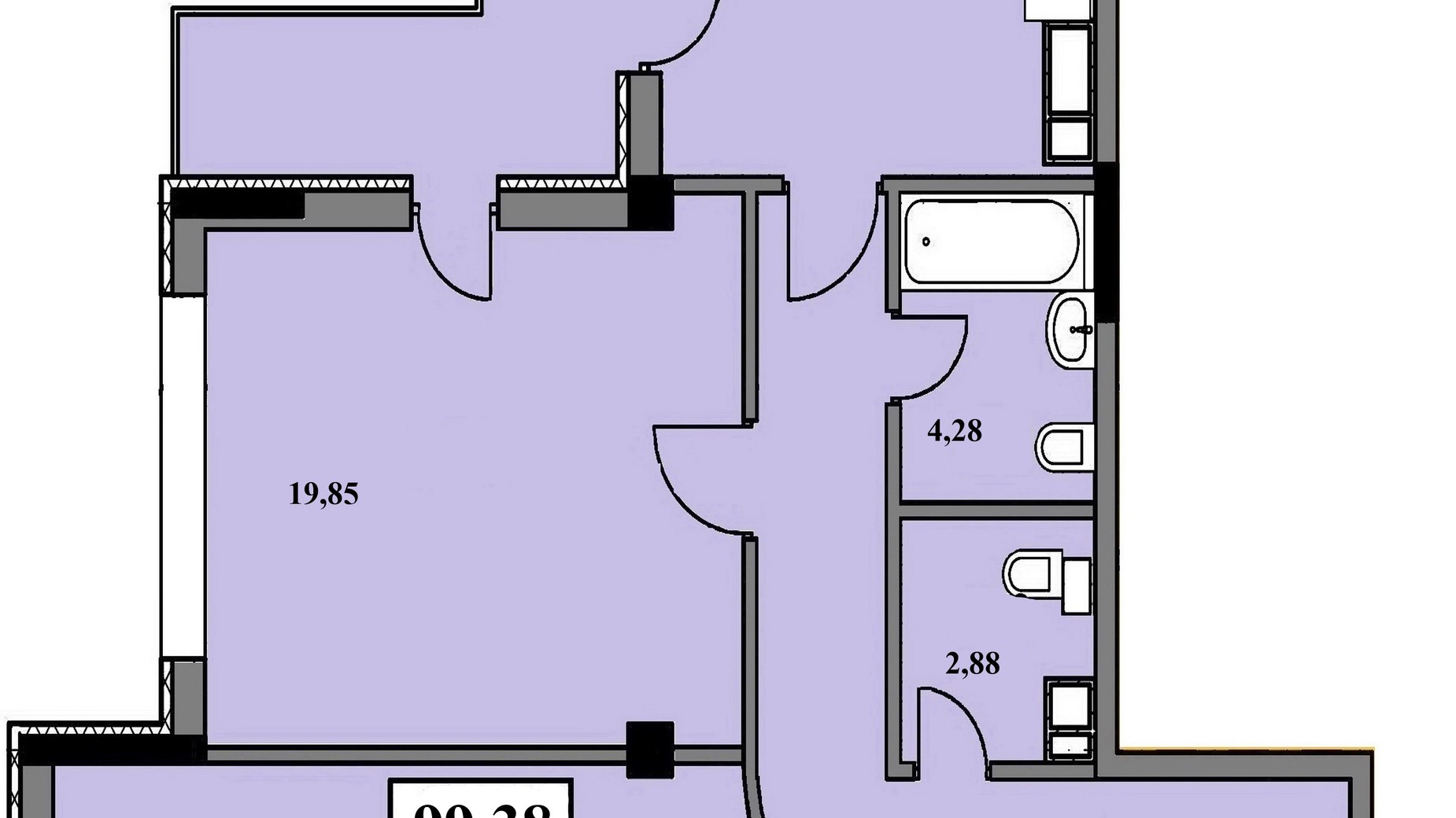 Планировка 2-комнатной квартиры в ЖК Тихий Центр 99.38 м², фото 53238