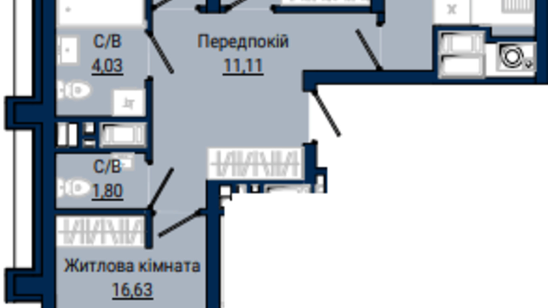 Планировка 3-комнатной квартиры в ЖК Helga 87.35 м², фото 534305