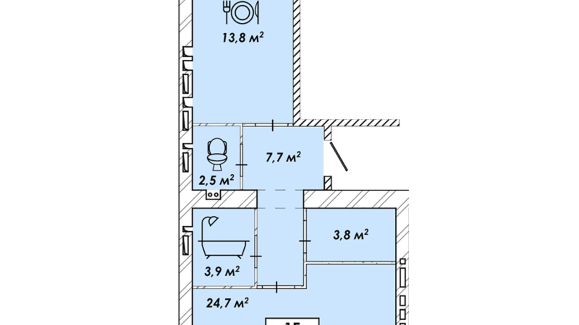 Планування 1-кімнатної квартири в ЖК Рідний Дім 60.5 м², фото 534973