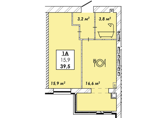 ЖК Родной дом: планировка 1-комнатной квартиры 39.5 м²