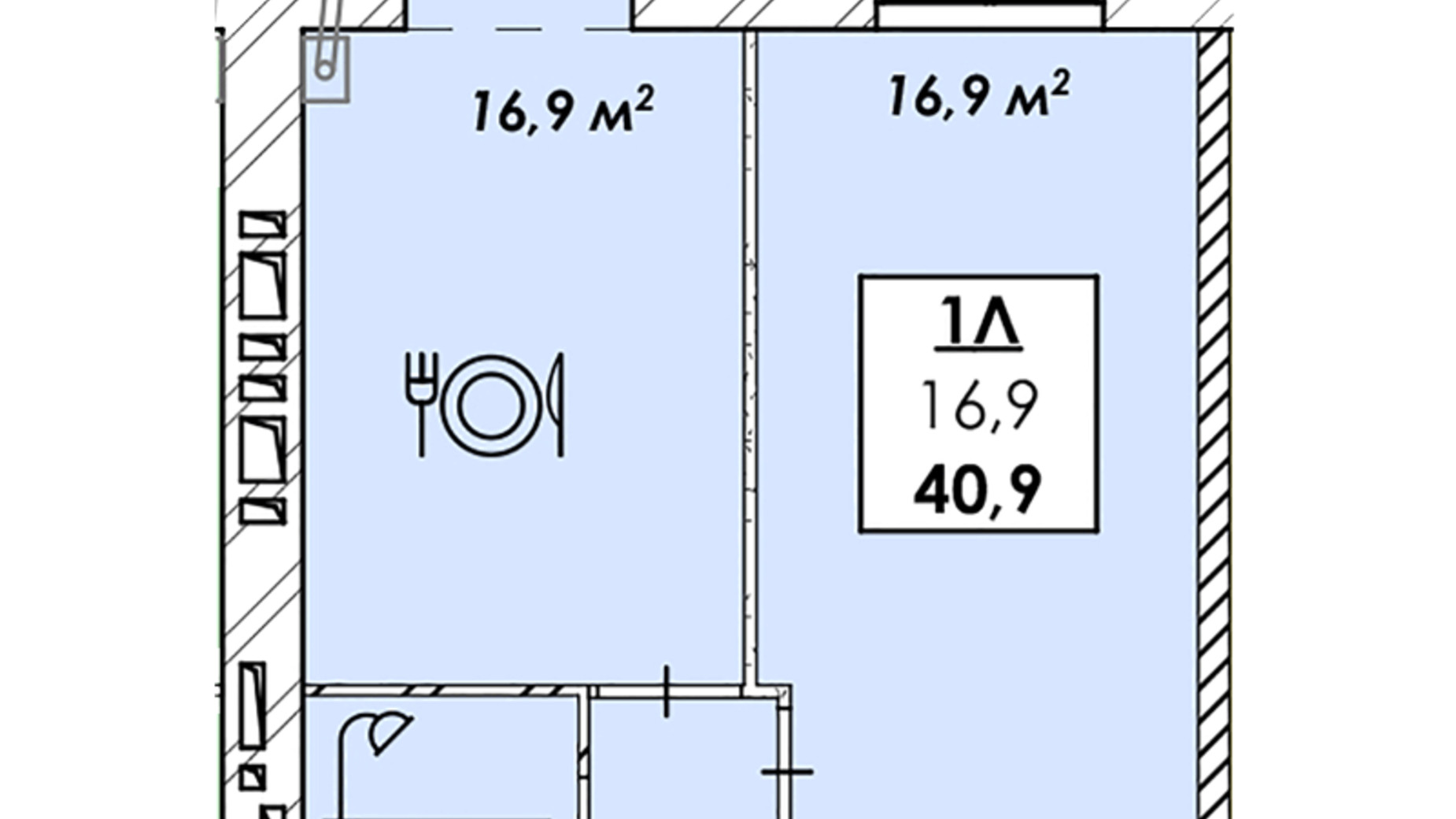 Планировка 1-комнатной квартиры в ЖК Родной дом 40.9 м², фото 534978