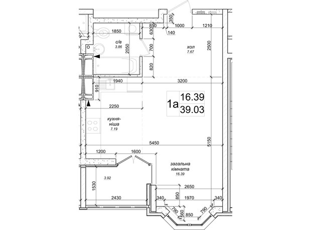 ЖК на Озерной: планировка 1-комнатной квартиры 39.03 м²