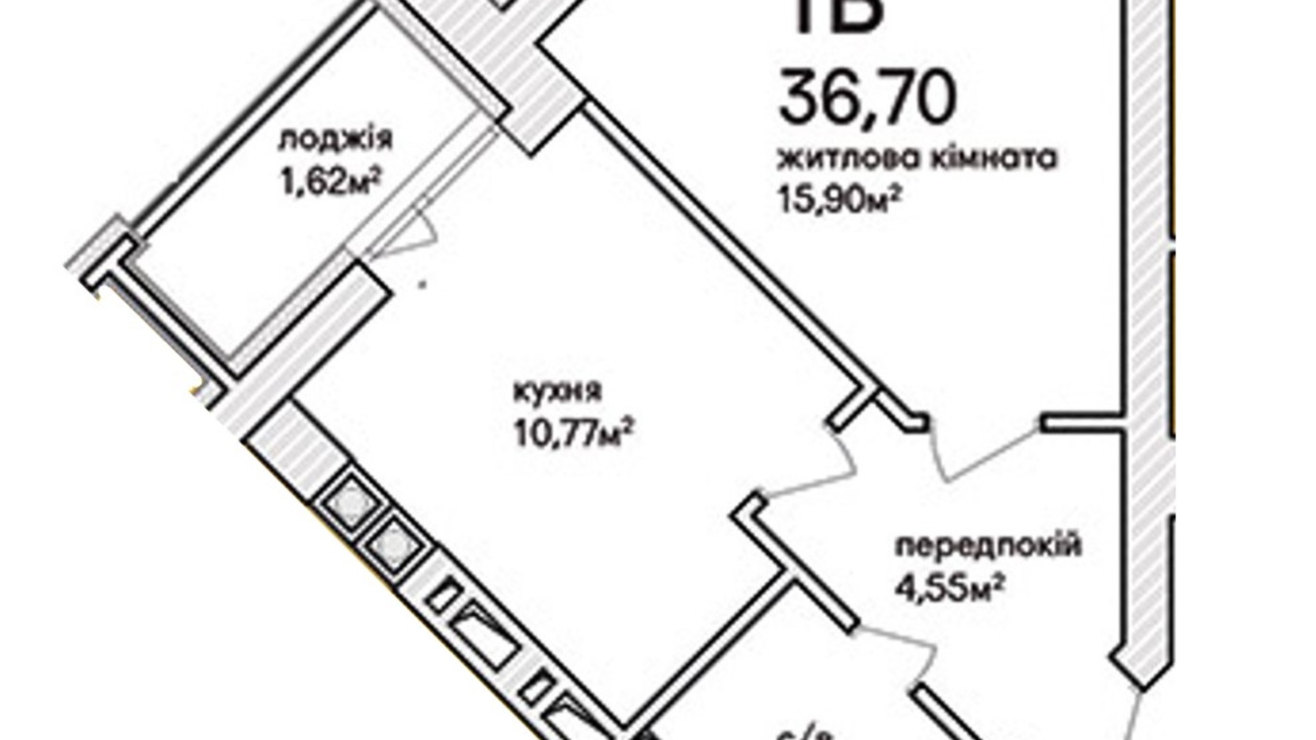 Планировка 1-комнатной квартиры в ЖК Синергия Сити (Kvartal Group) 37.8 м², фото 536733