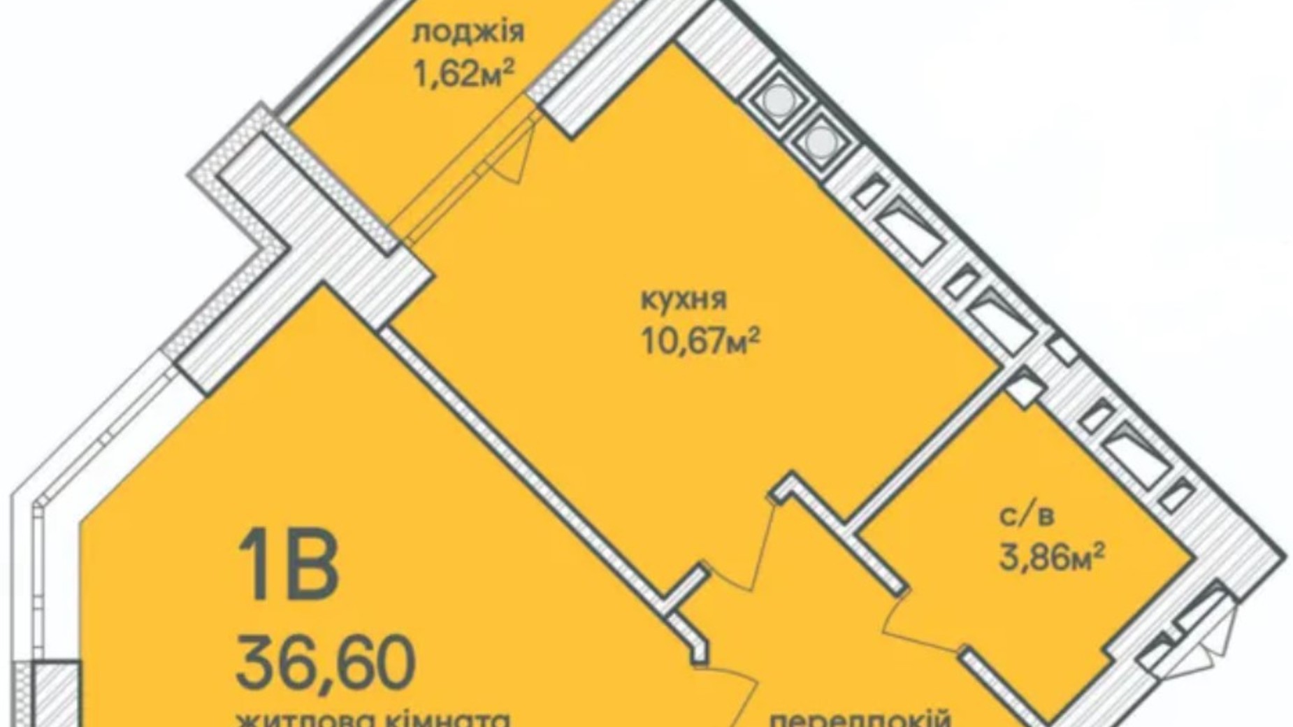 Планування 1-кімнатної квартири в ЖК Синергія Сіті 39.8 м², фото 536954