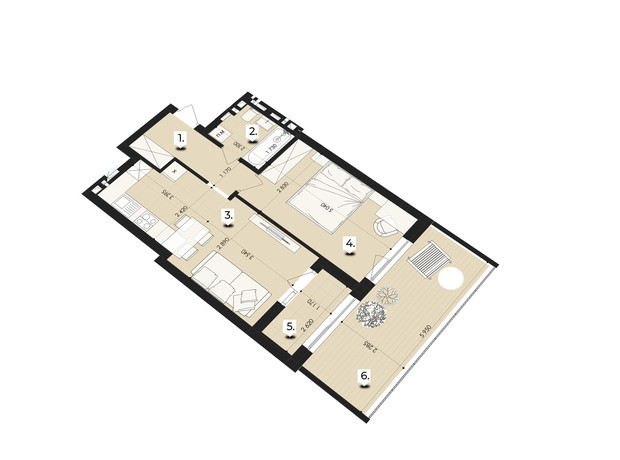 ЖК Royal Park: планировка 1-комнатной квартиры 49.14 м²