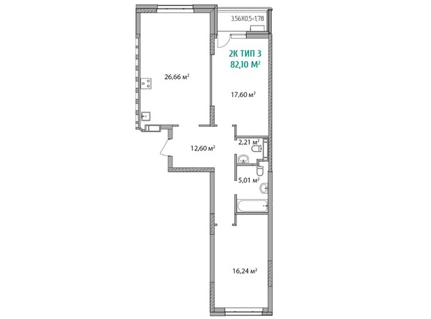 ЖК Krona Park 2: планировка 2-комнатной квартиры 81.7 м²