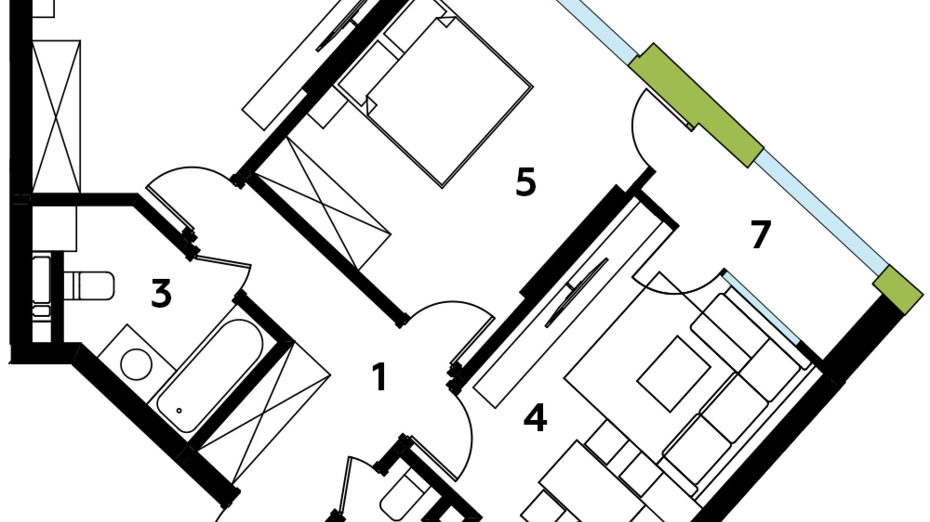 Планування 2-кімнатної квартири в ЖК Madison Gardens 78 м², фото 537686