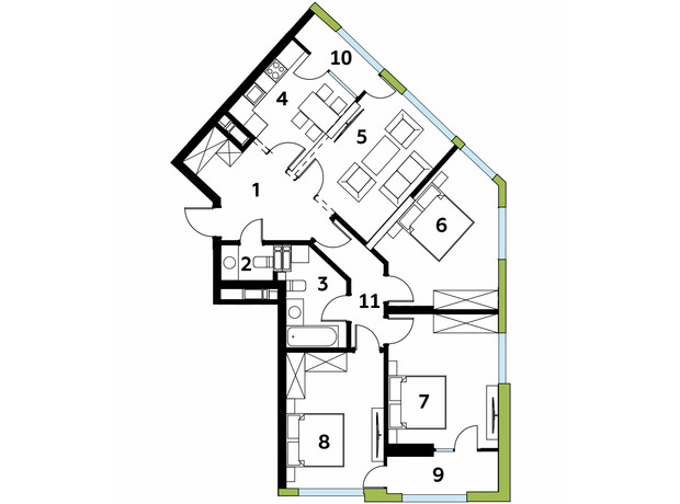 ЖК Madison Gardens: планування 4-кімнатної квартири 110.5 м²