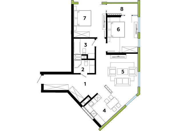 ЖК Madison Gardens: планування 3-кімнатної квартири 85.77 м²
