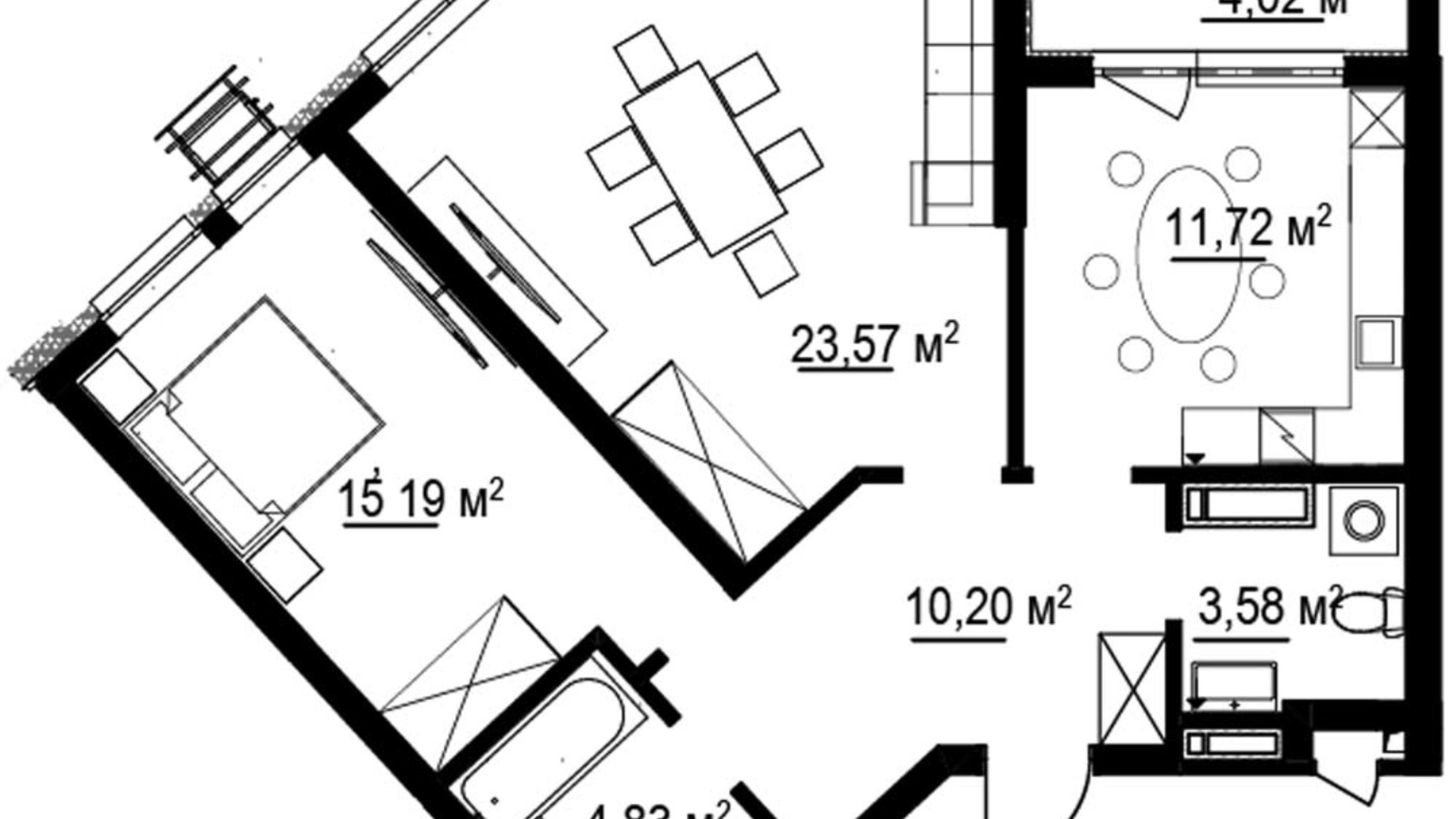 Планування 2-кімнатної квартири в ЖК Madison Gardens 87.83 м², фото 537706