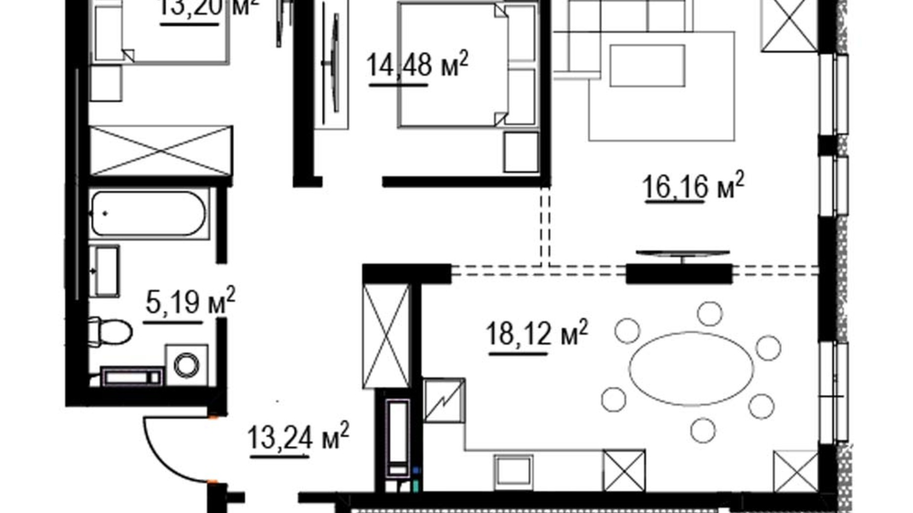 Планування 3-кімнатної квартири в ЖК Madison Gardens 88.91 м², фото 537709