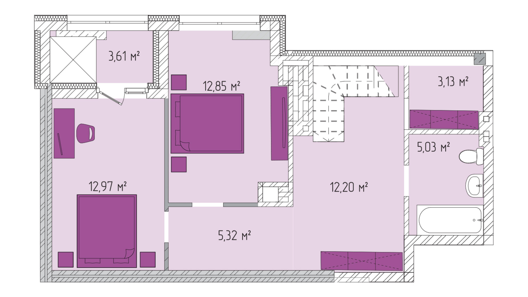 Планировка много­уровневой квартиры в ЖК Лавандовый 129.42 м², фото 537786